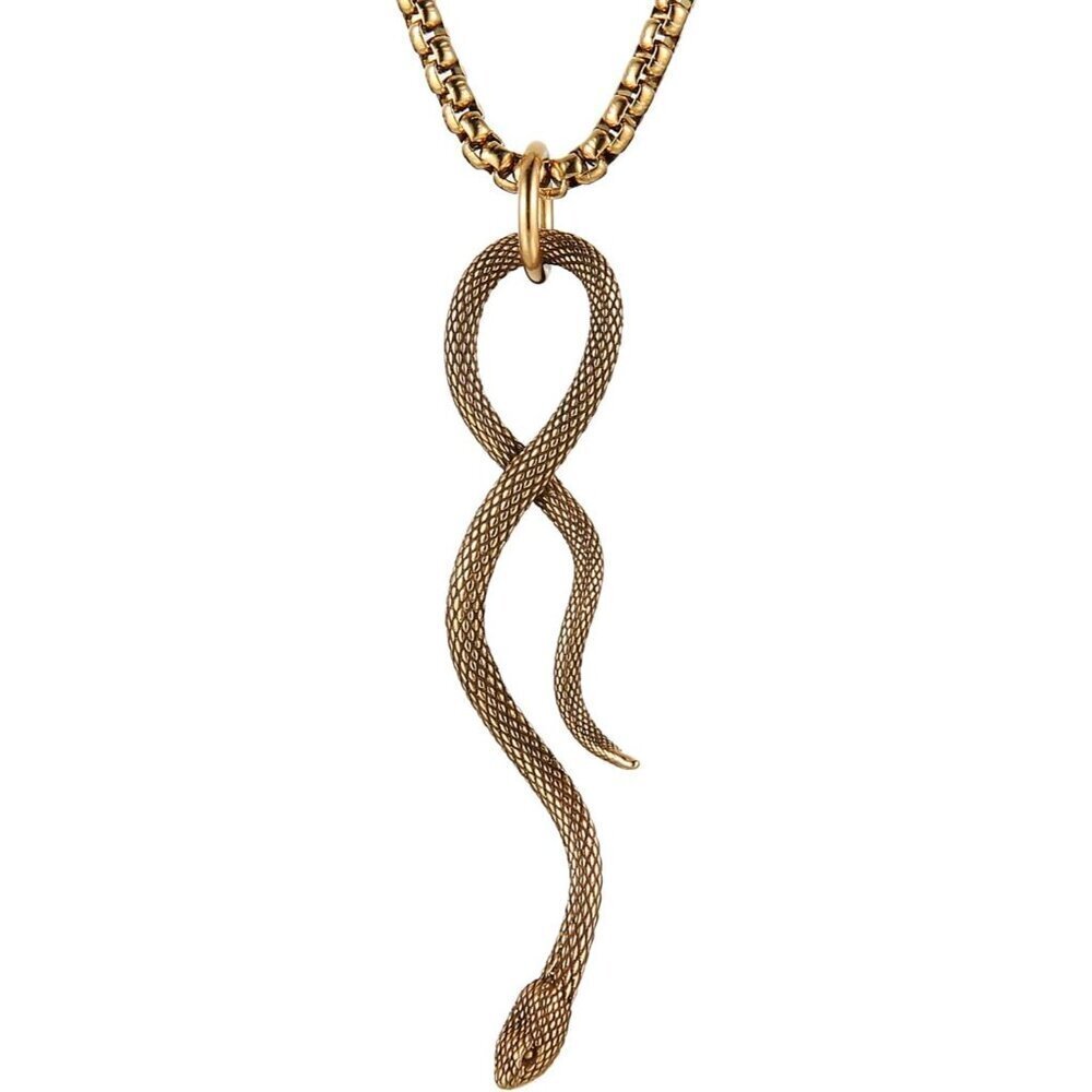 Gothic Men's 02-Gold Stainless Steel Animal Snake Pendant Chain Necklace